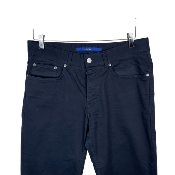Spoke London Build A Jeans Button Fly Slim Straight Mens 31x32 Navy Blue Stretch - Picture 3 of 8